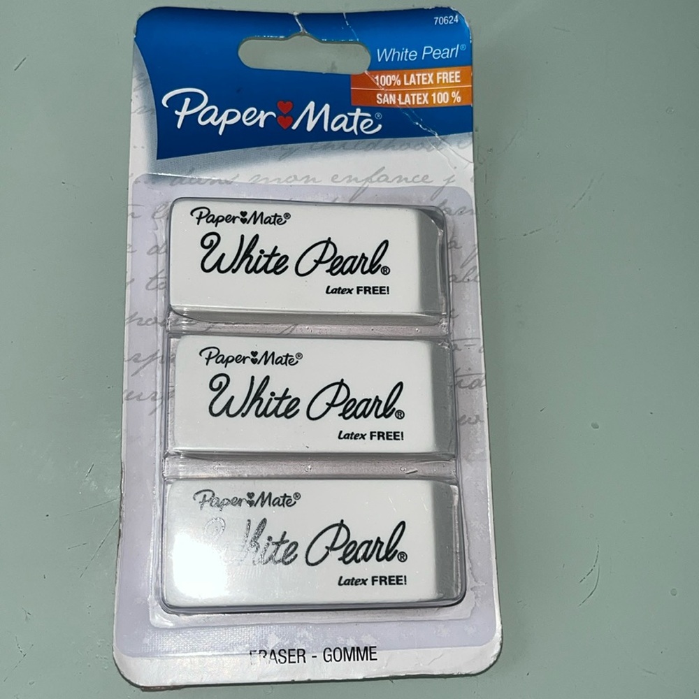 Paper mate, white pearl, three large erasers for pencil mark removal
